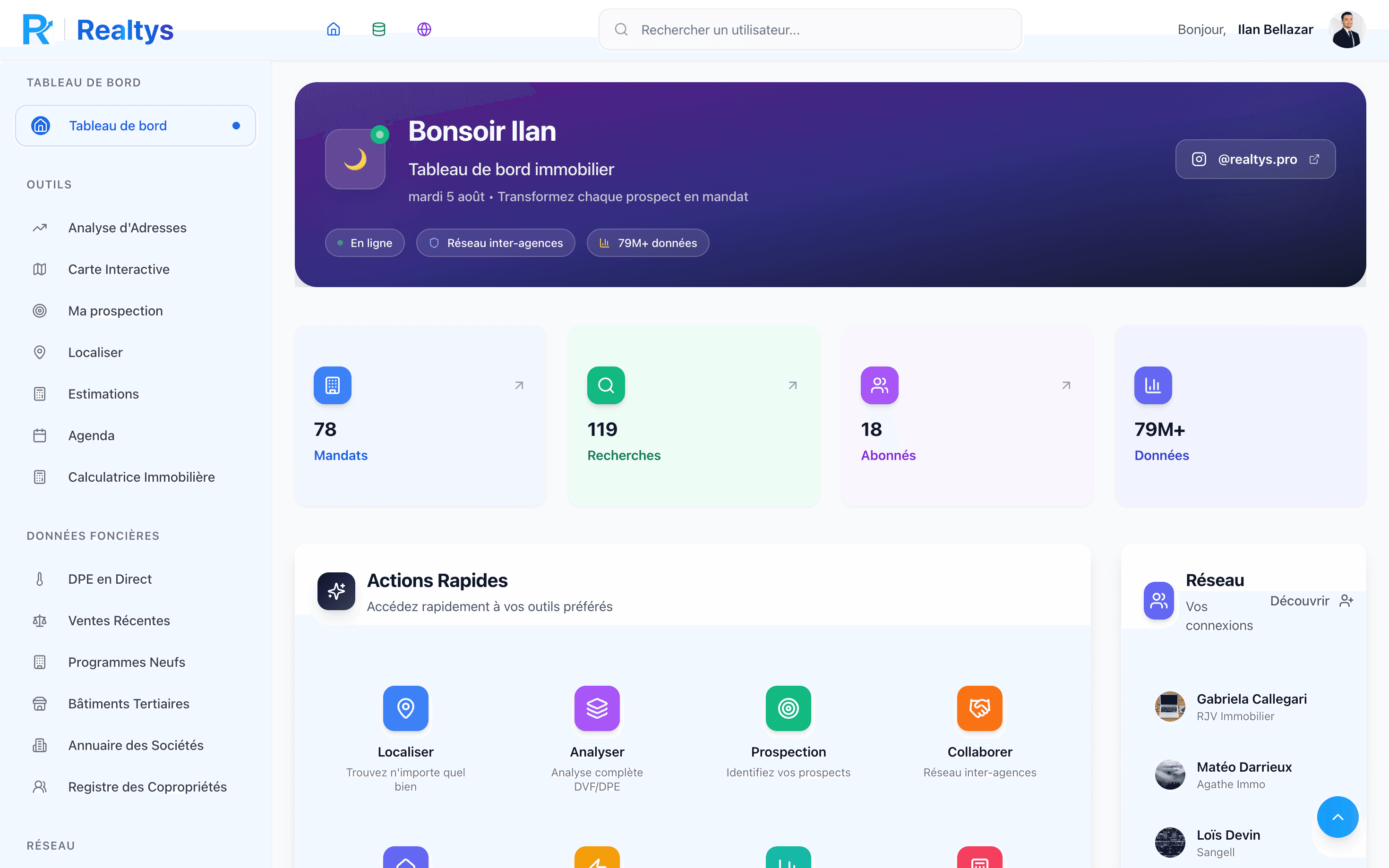 Interface Realtys - Accès direct à realtys.pro/app